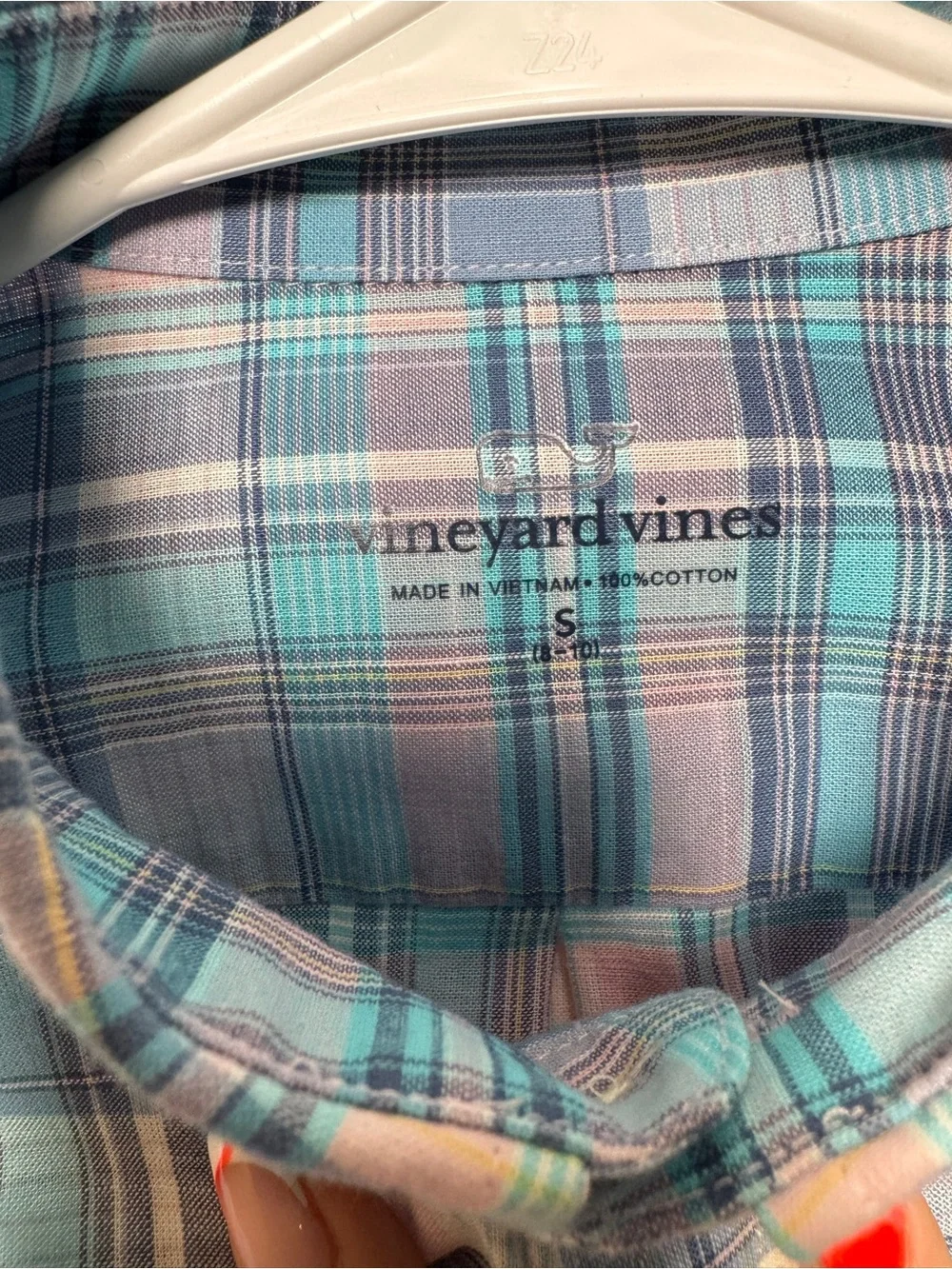 Vineyard Vines Boys Blue Pastel Plaid Button Down Shirt Size S 8-10
